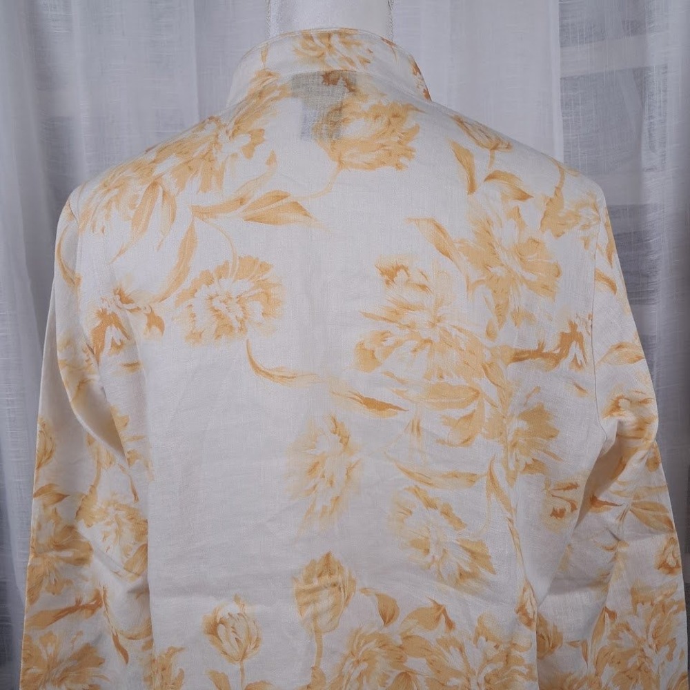 Vintage Rafaella 14 100% Linen Blouse Cream Yellow Floral Button Front Pintuck - Picture 7 of 8